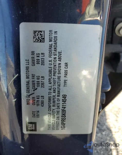 2015 Buick Verano Convenience из США, поврежденный, VIN 1G4PR5SK8F4114549